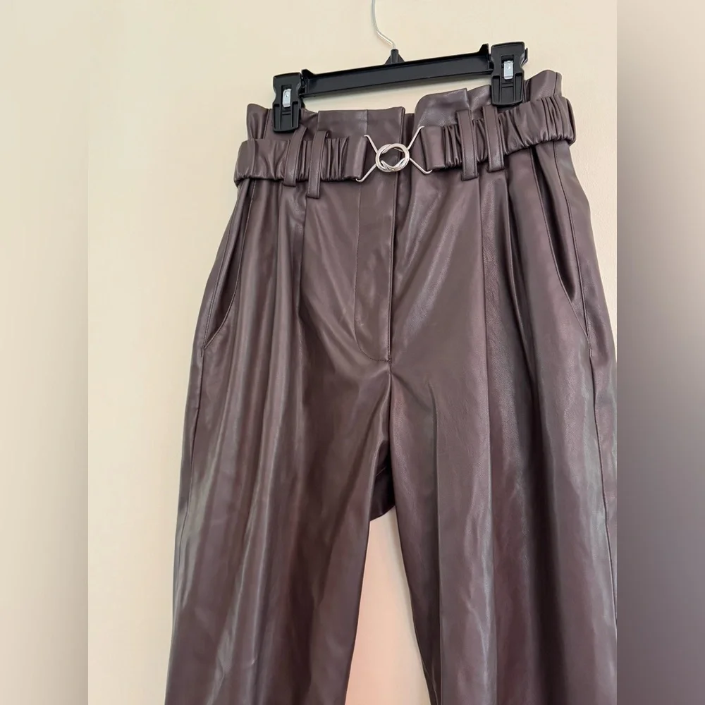 Amazing Derek Lam Collective Vegan Leather High-Waisted Pants W/ Belt Sz 38 (8)